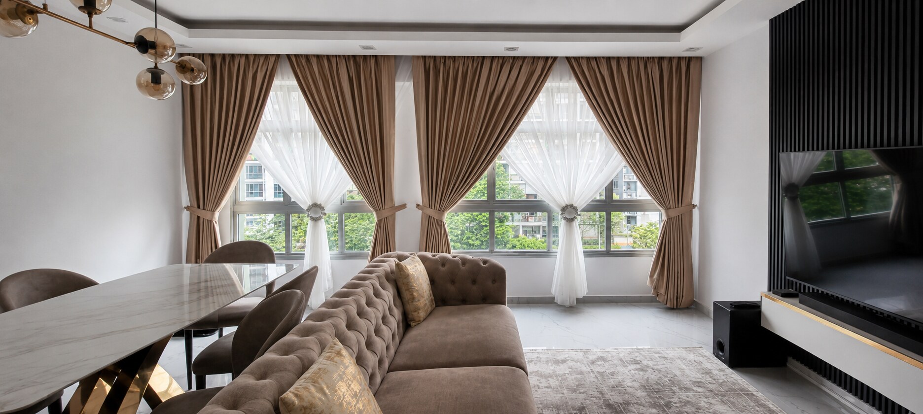 Singapore HDB living room with made-to-measure curtains